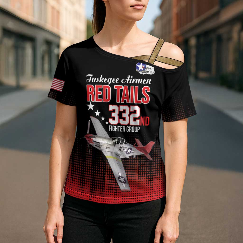 Tuskegee Airmen Red Tails Cross Shoulder Shirt 332nd Fighter Group WWII Tribute Black Style - Wonder Print Shop