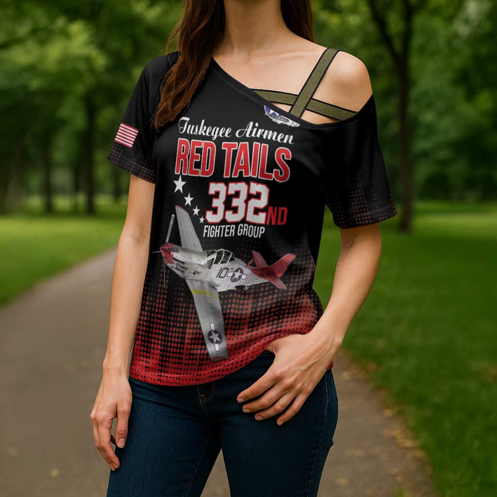 Tuskegee Airmen Red Tails Cross Shoulder Shirt 332nd Fighter Group WWII Tribute Black Style - Wonder Print Shop
