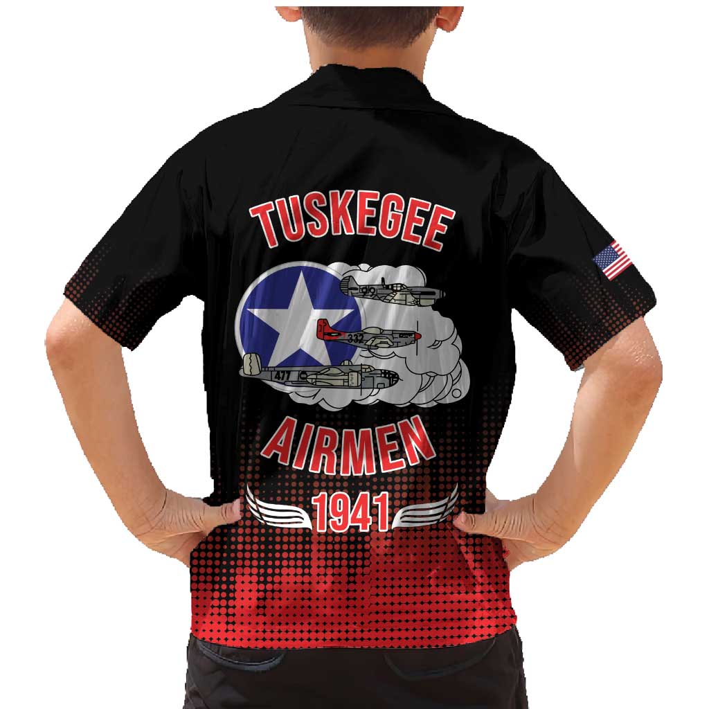 Tuskegee Airmen Red Tails Family Matching Mermaid Dress and Hawaiian Shirt 332nd Fighter Group WWII Tribute Black Style - Wonder Print Shop