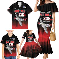 Tuskegee Airmen Red Tails Family Matching Mermaid Dress and Hawaiian Shirt 332nd Fighter Group WWII Tribute Black Style - Wonder Print Shop