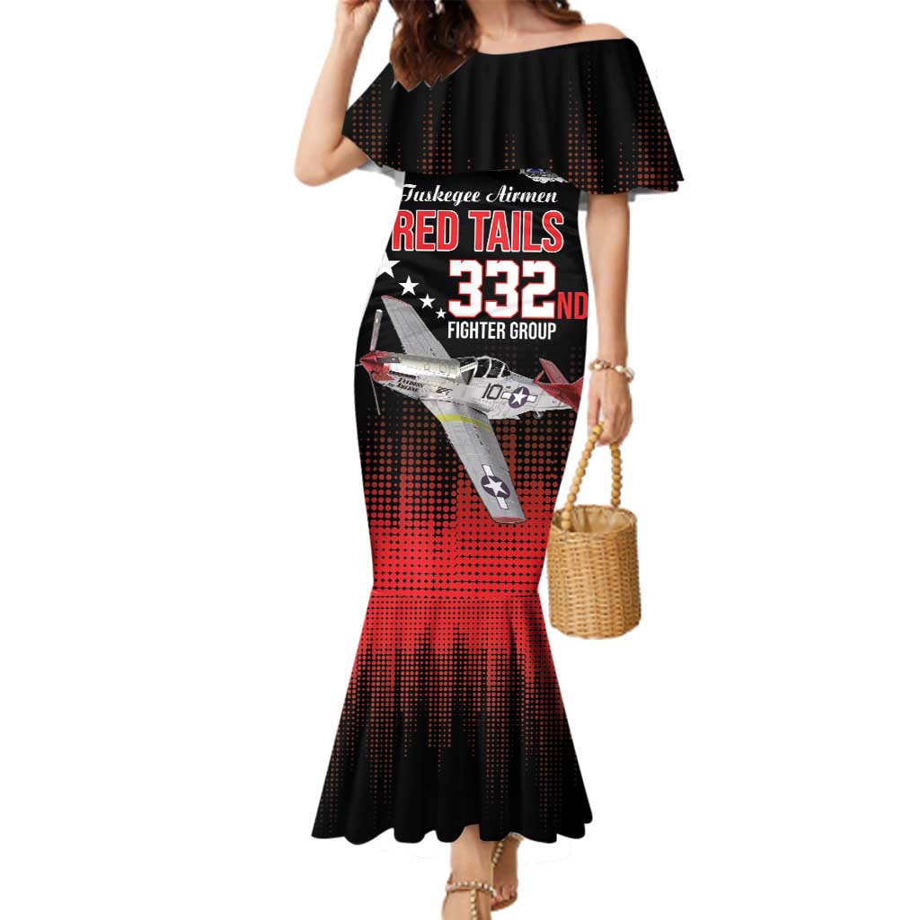 Tuskegee Airmen Red Tails Family Matching Mermaid Dress and Hawaiian Shirt 332nd Fighter Group WWII Tribute Black Style - Wonder Print Shop
