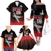 Tuskegee Airmen Red Tails Family Matching Off The Shoulder Long Sleeve Dress and Hawaiian Shirt 332nd Fighter Group WWII Tribute Black Style - Wonder Print Shop