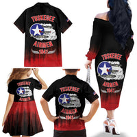 Tuskegee Airmen Red Tails Family Matching Off The Shoulder Long Sleeve Dress and Hawaiian Shirt 332nd Fighter Group WWII Tribute Black Style - Wonder Print Shop
