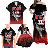 Tuskegee Airmen Red Tails Family Matching Off Shoulder Maxi Dress and Hawaiian Shirt 332nd Fighter Group WWII Tribute Black Style - Wonder Print Shop