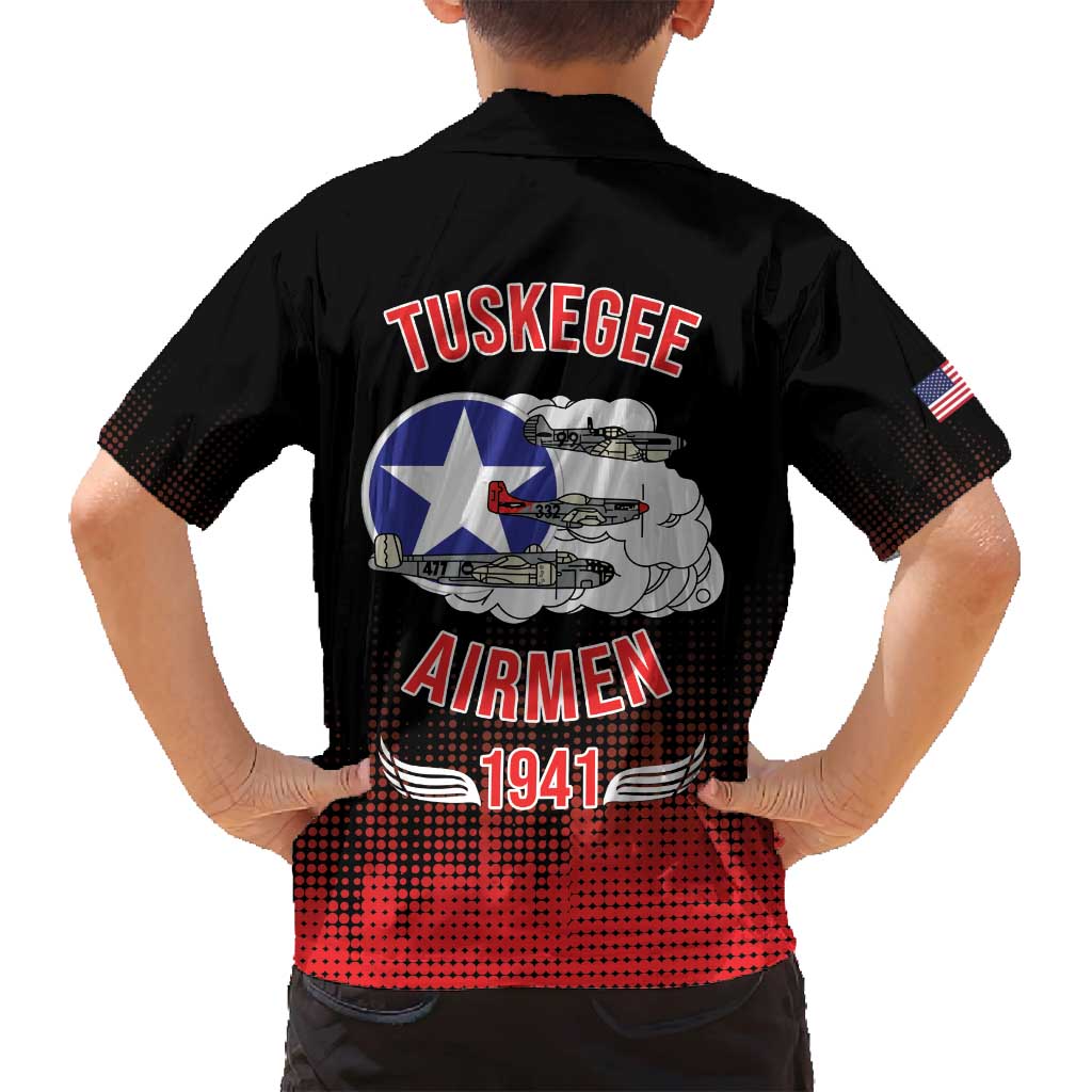 Tuskegee Airmen Red Tails Family Matching Puletasi and Hawaiian Shirt 332nd Fighter Group WWII Tribute Black Style - Wonder Print Shop