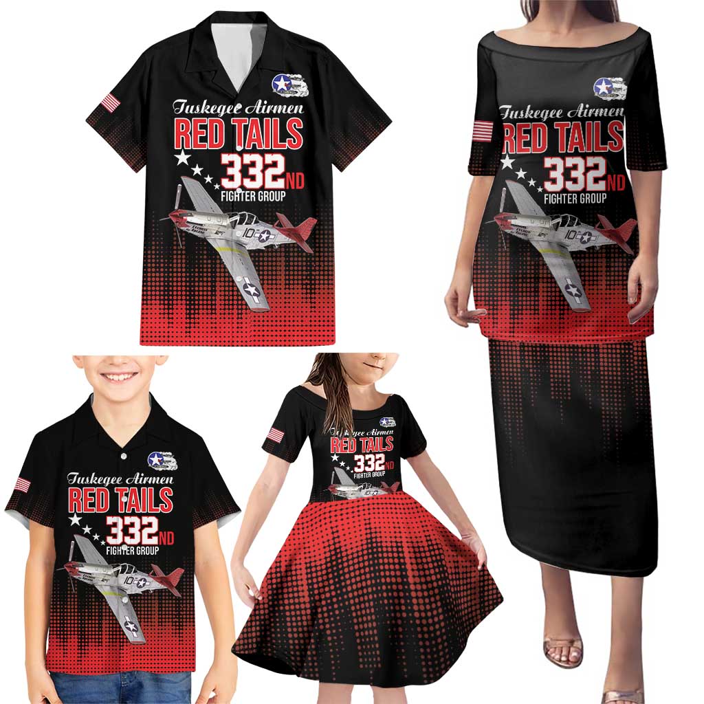 Tuskegee Airmen Red Tails Family Matching Puletasi and Hawaiian Shirt 332nd Fighter Group WWII Tribute Black Style - Wonder Print Shop