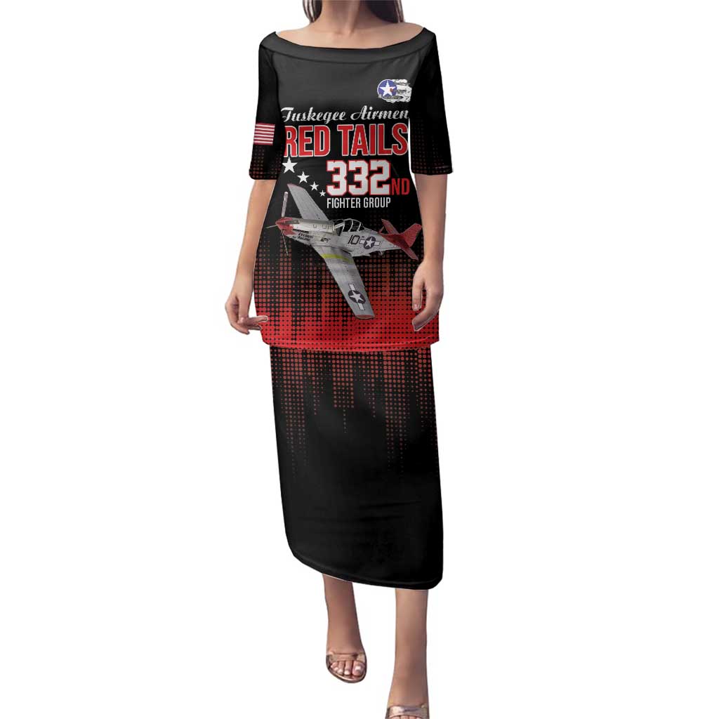 Tuskegee Airmen Red Tails Family Matching Puletasi and Hawaiian Shirt 332nd Fighter Group WWII Tribute Black Style - Wonder Print Shop