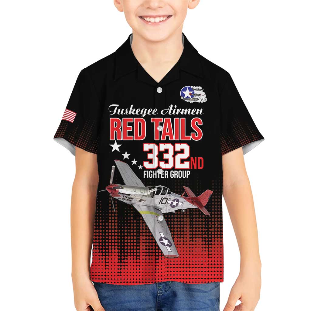 Tuskegee Airmen Red Tails Family Matching Puletasi and Hawaiian Shirt 332nd Fighter Group WWII Tribute Black Style - Wonder Print Shop