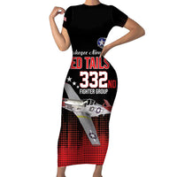 Tuskegee Airmen Red Tails Family Matching Short Sleeve Bodycon Dress and Hawaiian Shirt 332nd Fighter Group WWII Tribute Black Style - Wonder Print Shop
