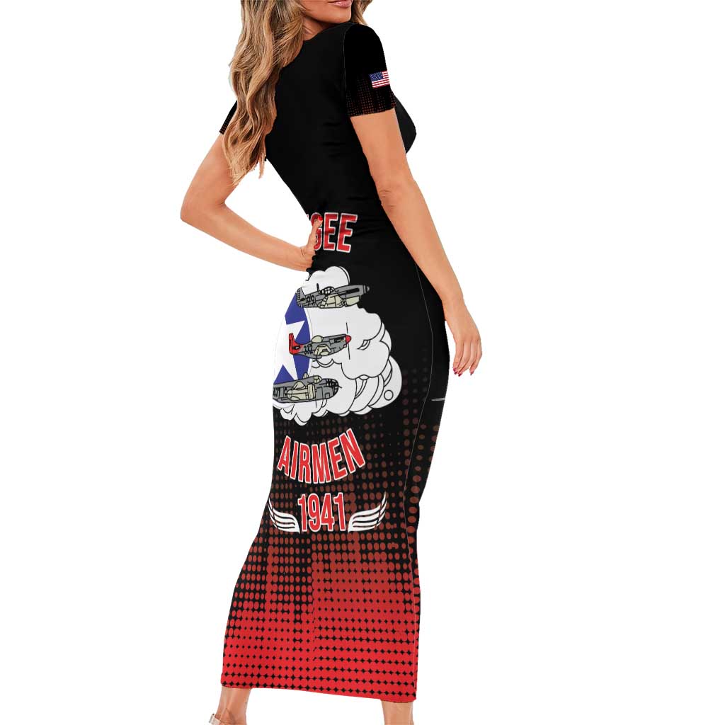 Tuskegee Airmen Red Tails Family Matching Short Sleeve Bodycon Dress and Hawaiian Shirt 332nd Fighter Group WWII Tribute Black Style - Wonder Print Shop