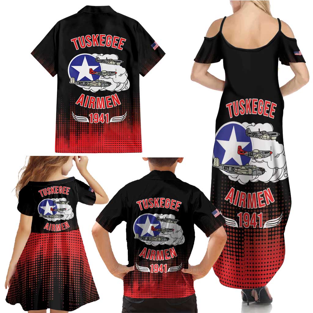 Tuskegee Airmen Red Tails Family Matching Summer Maxi Dress and Hawaiian Shirt 332nd Fighter Group WWII Tribute Black Style - Wonder Print Shop