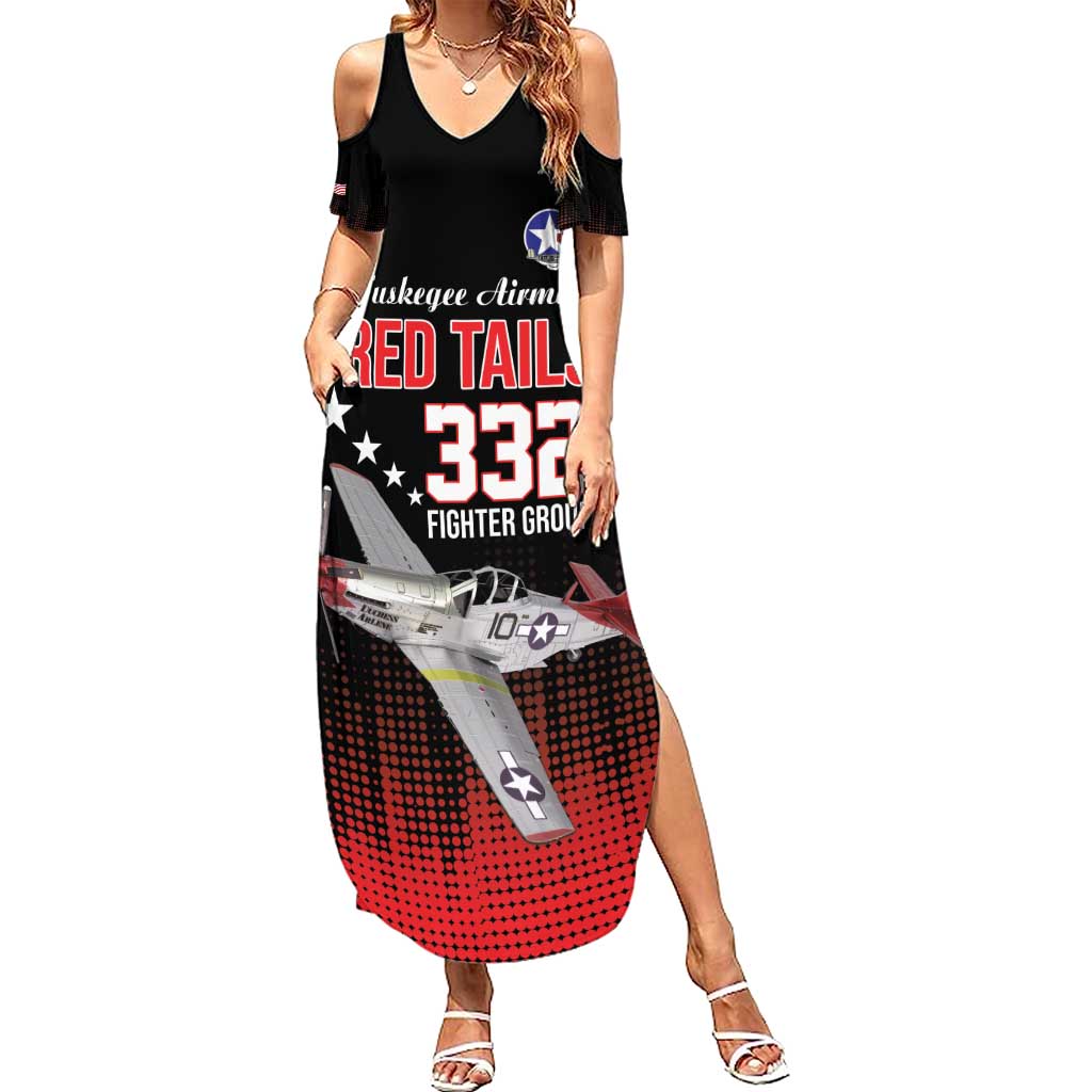 Tuskegee Airmen Red Tails Family Matching Summer Maxi Dress and Hawaiian Shirt 332nd Fighter Group WWII Tribute Black Style - Wonder Print Shop