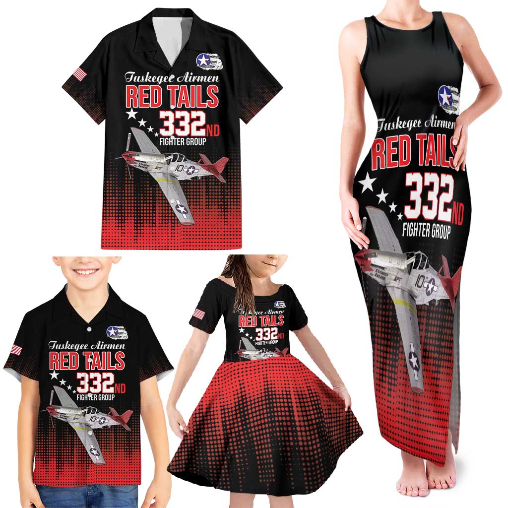 Tuskegee Airmen Red Tails Family Matching Tank Maxi Dress and Hawaiian Shirt 332nd Fighter Group WWII Tribute Black Style - Wonder Print Shop