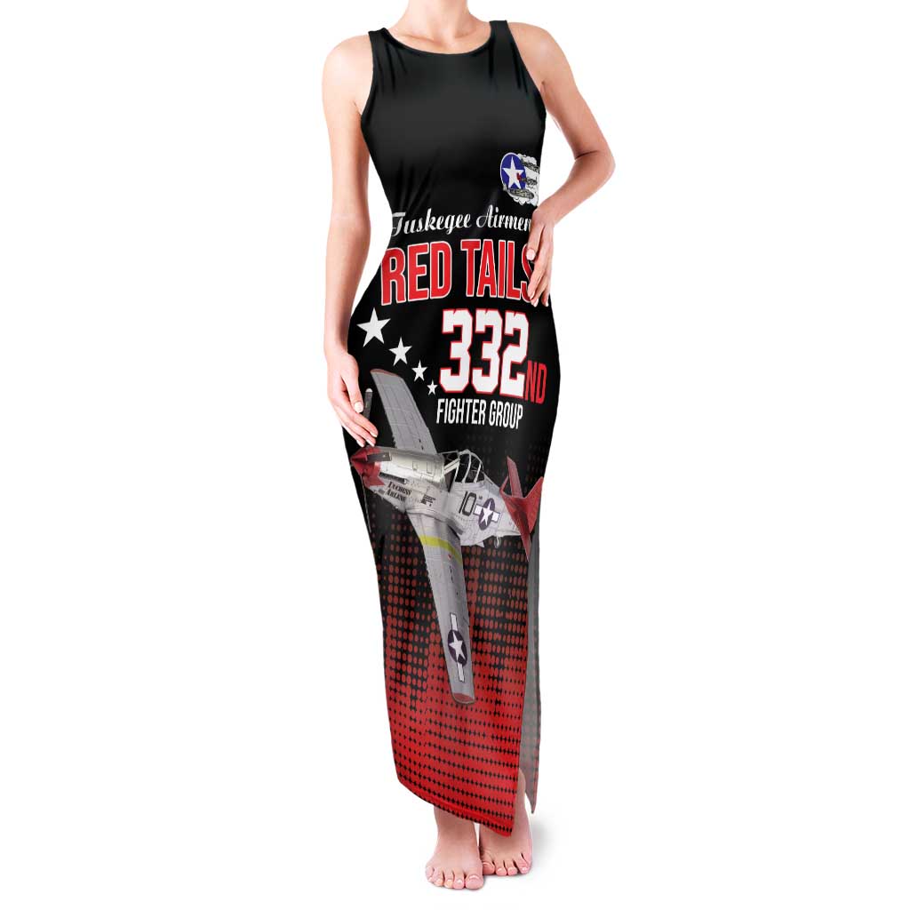 Tuskegee Airmen Red Tails Family Matching Tank Maxi Dress and Hawaiian Shirt 332nd Fighter Group WWII Tribute Black Style - Wonder Print Shop