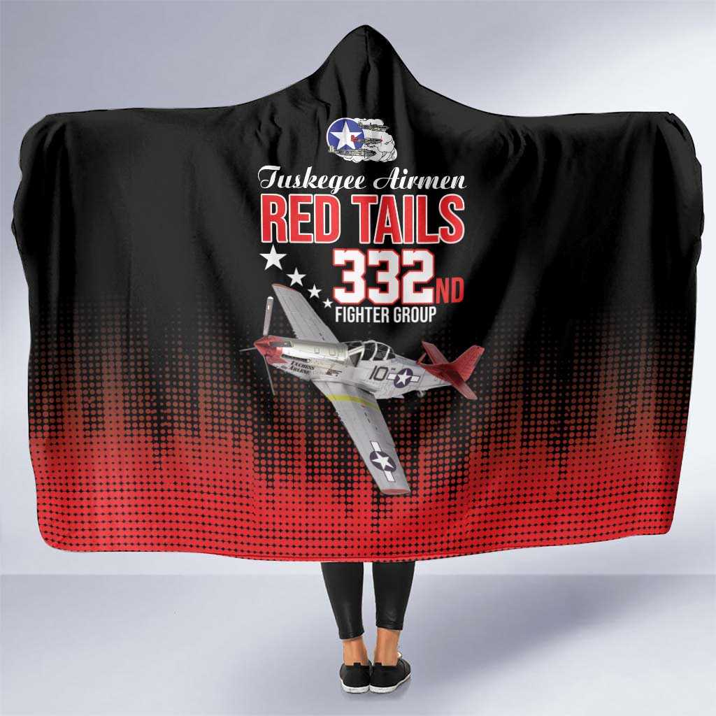Tuskegee Airmen Red Tails Hooded Blanket 332nd Fighter Group WWII Tribute Black Style - Wonder Print Shop
