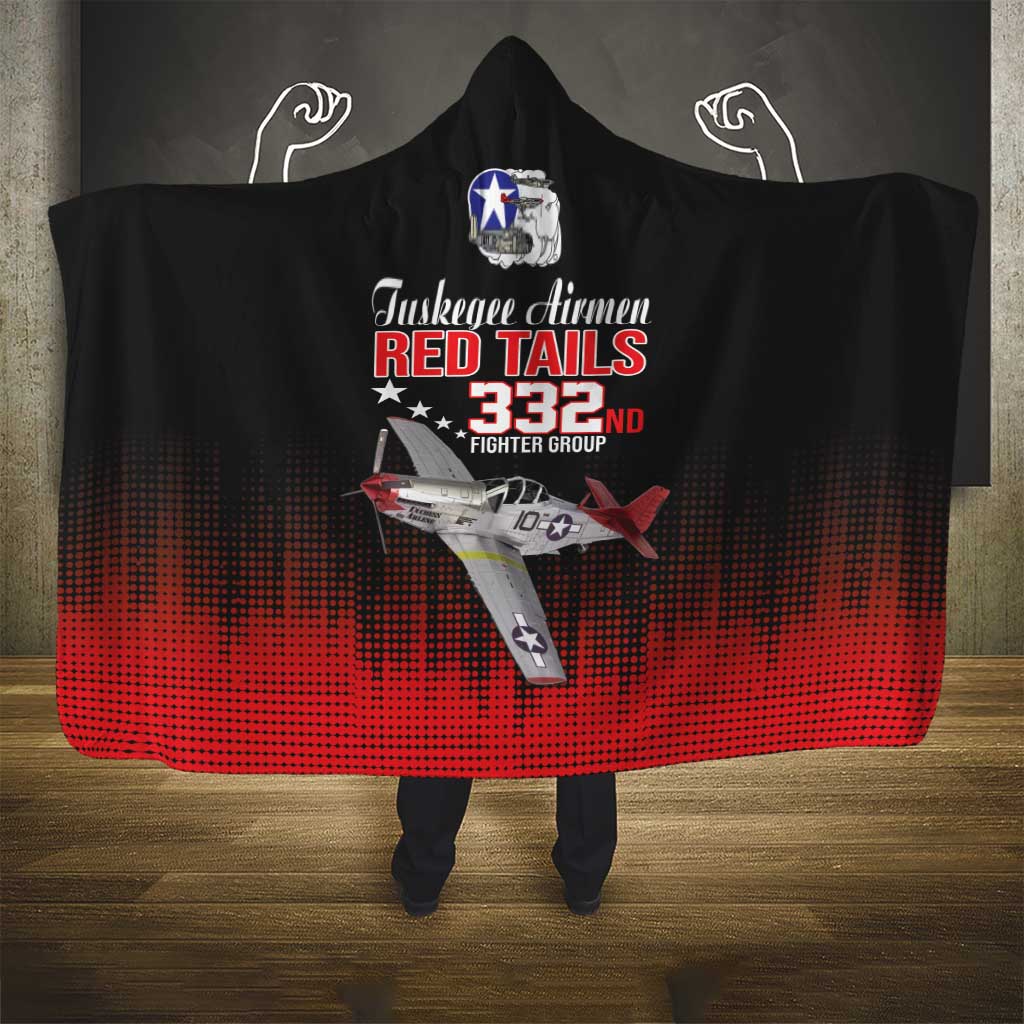 Tuskegee Airmen Red Tails Hooded Blanket 332nd Fighter Group WWII Tribute Black Style - Wonder Print Shop