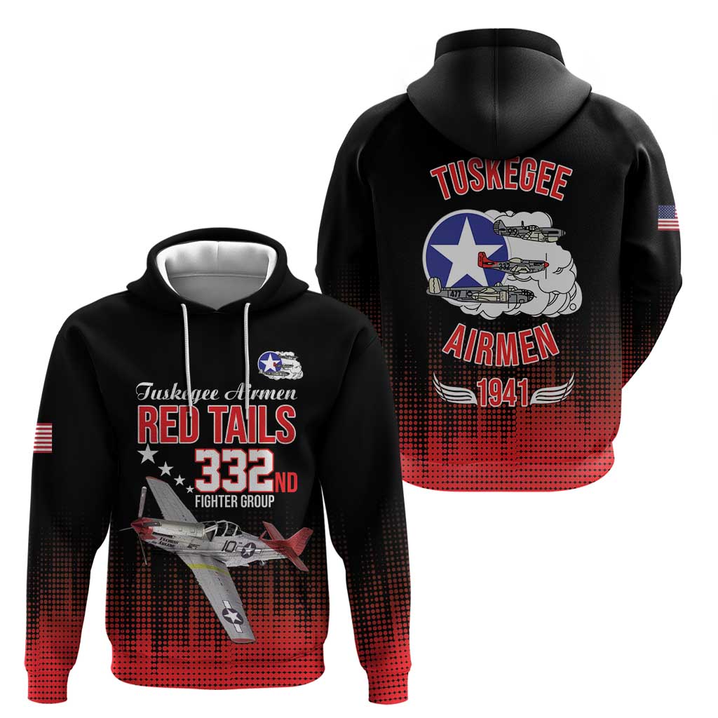 Tuskegee Airmen Red Tails Hoodie 332nd Fighter Group WWII Tribute Black Style - Wonder Print Shop