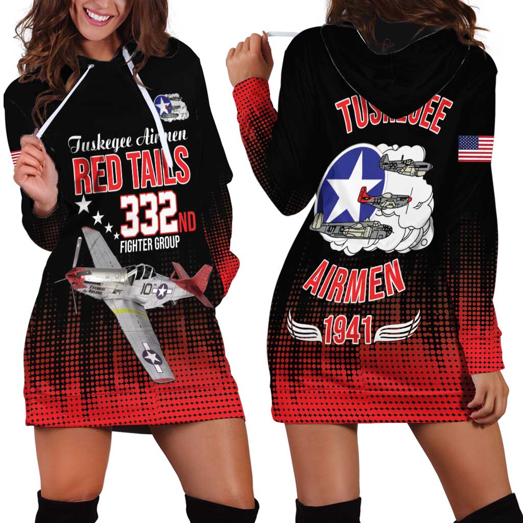 Tuskegee Airmen Red Tails Hoodie Dress 332nd Fighter Group WWII Tribute Black Style - Wonder Print Shop