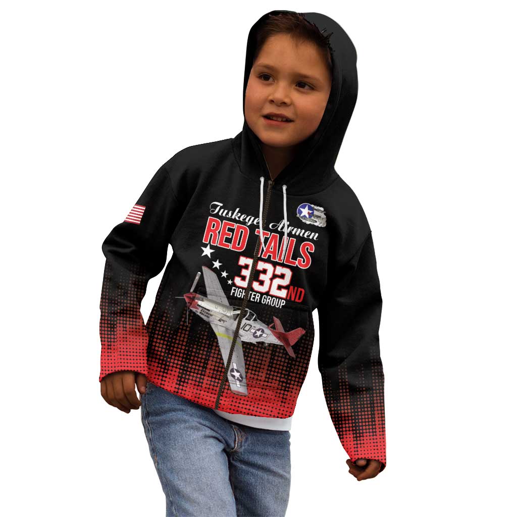 Tuskegee Airmen Red Tails Kid Hoodie 332nd Fighter Group WWII Tribute Black Style - Wonder Print Shop