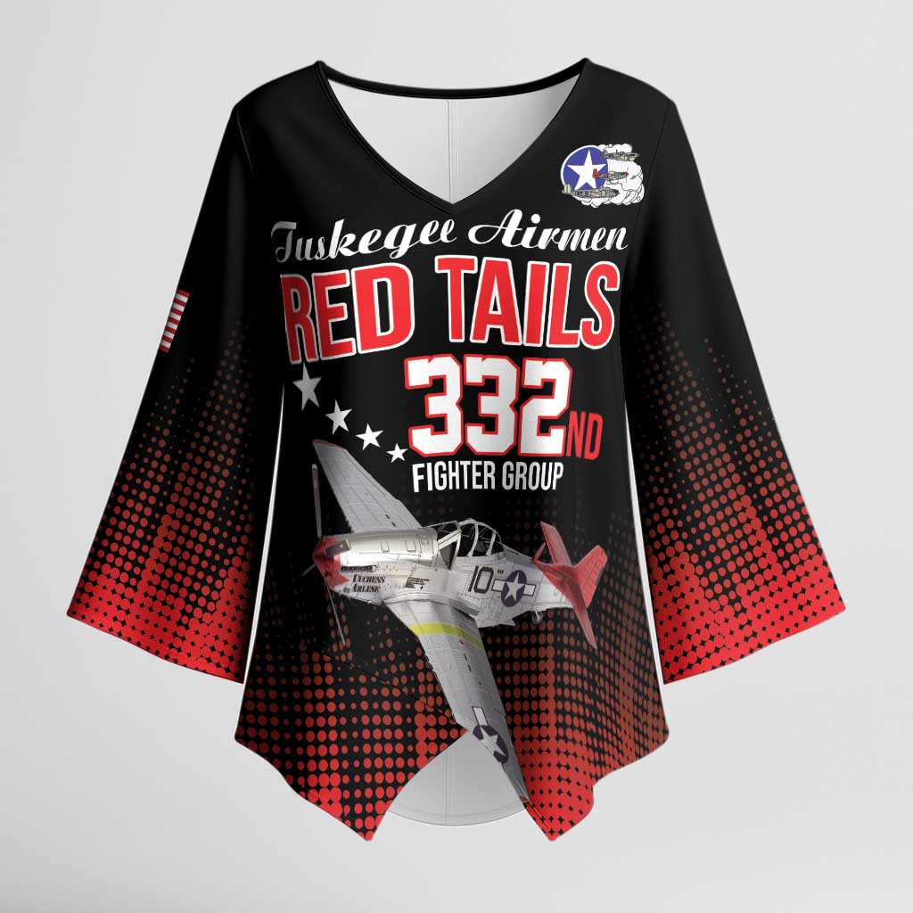Tuskegee Airmen Red Tails Kimono Sleeve Blouse 332nd Fighter Group WWII Tribute Black Style - Wonder Print Shop