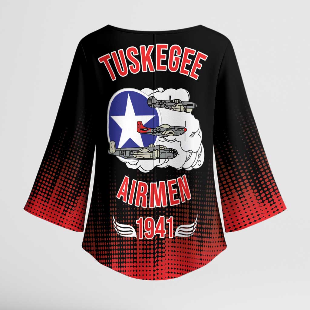 Tuskegee Airmen Red Tails Kimono Sleeve Blouse 332nd Fighter Group WWII Tribute Black Style - Wonder Print Shop