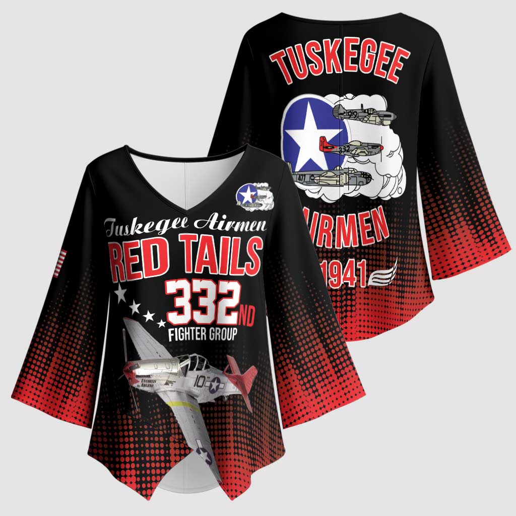 Tuskegee Airmen Red Tails Kimono Sleeve Blouse 332nd Fighter Group WWII Tribute Black Style - Wonder Print Shop