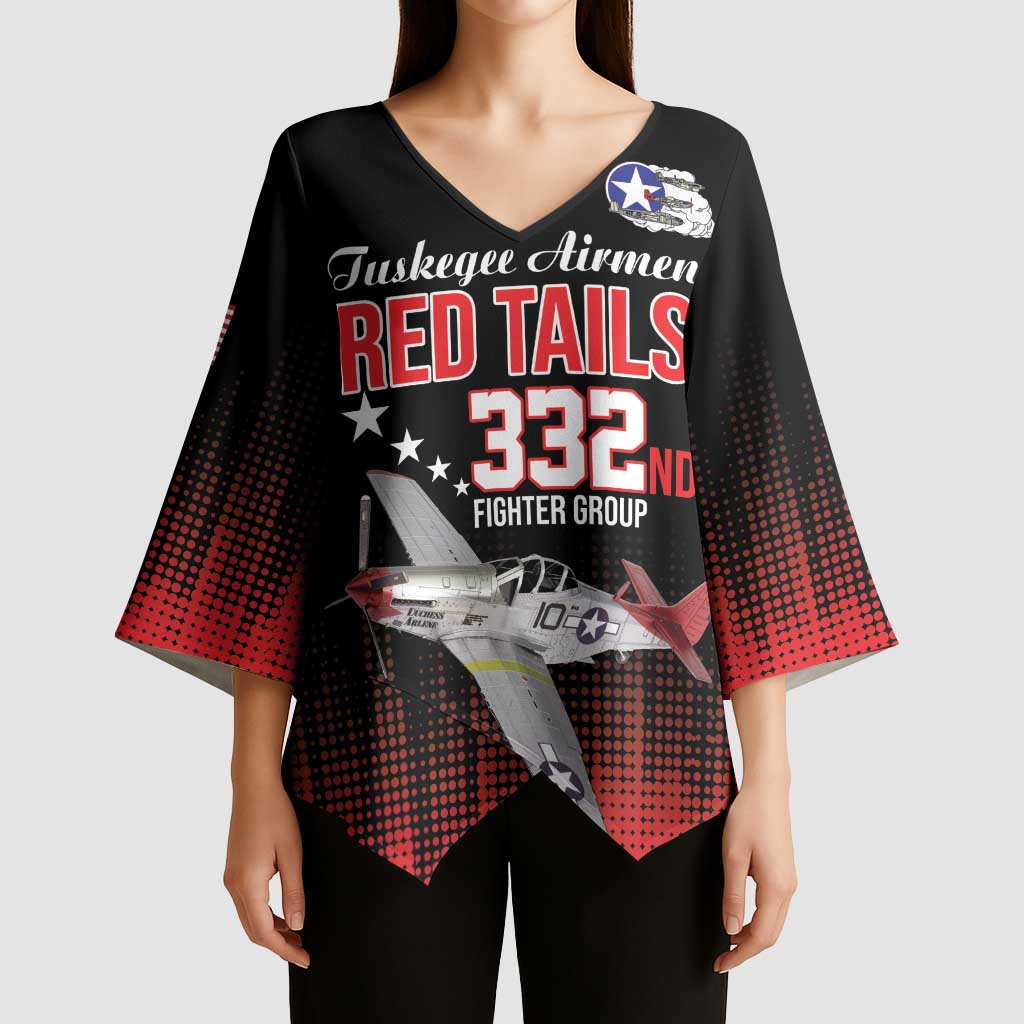 Tuskegee Airmen Red Tails Kimono Sleeve Blouse 332nd Fighter Group WWII Tribute Black Style - Wonder Print Shop