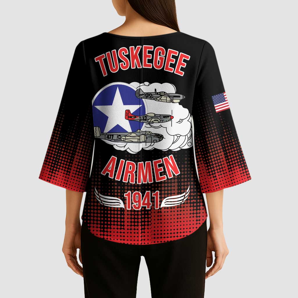 Tuskegee Airmen Red Tails Kimono Sleeve Blouse 332nd Fighter Group WWII Tribute Black Style - Wonder Print Shop
