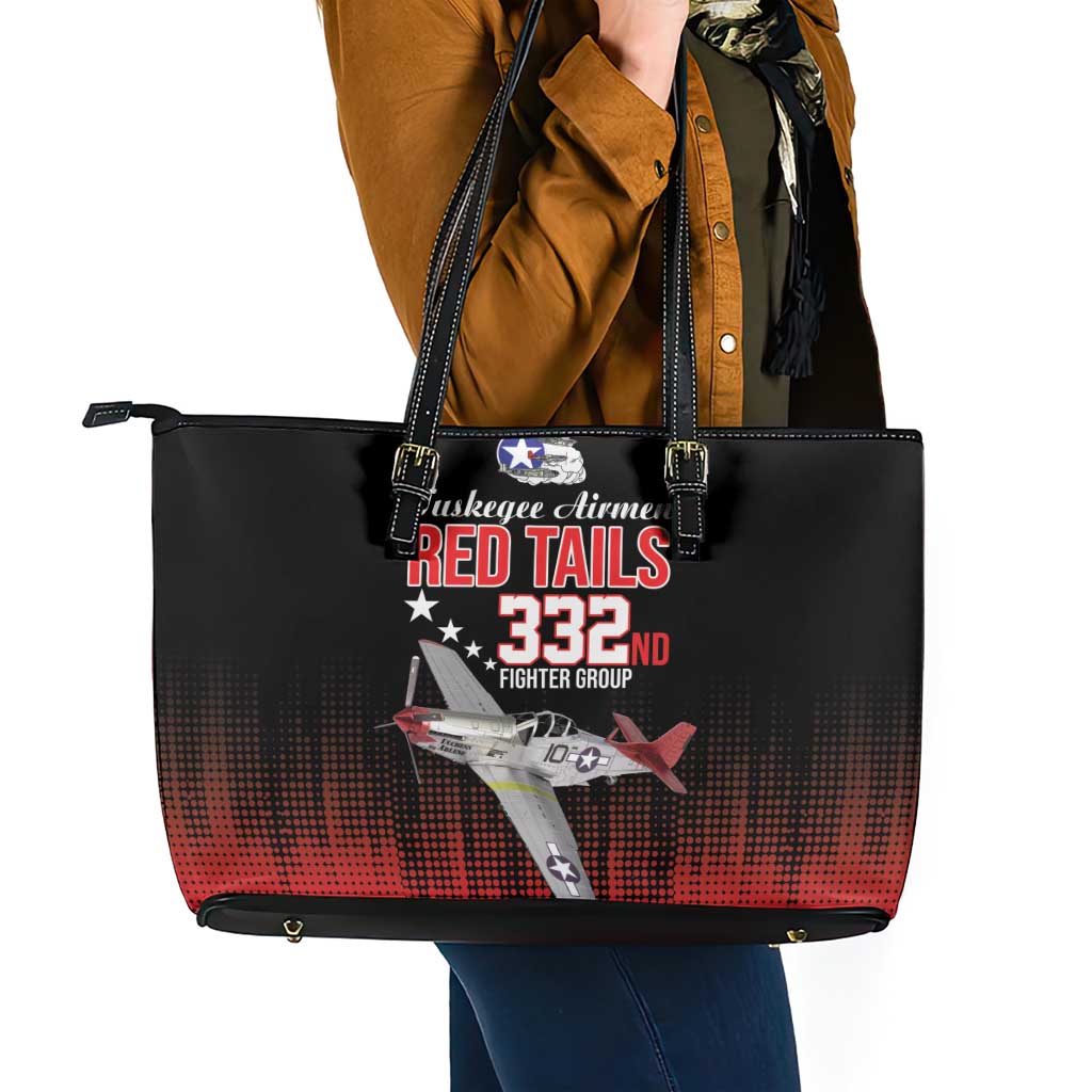 Tuskegee Airmen Red Tails Leather Tote Bag 332nd Fighter Group WWII Tribute Black Style - Wonder Print Shop