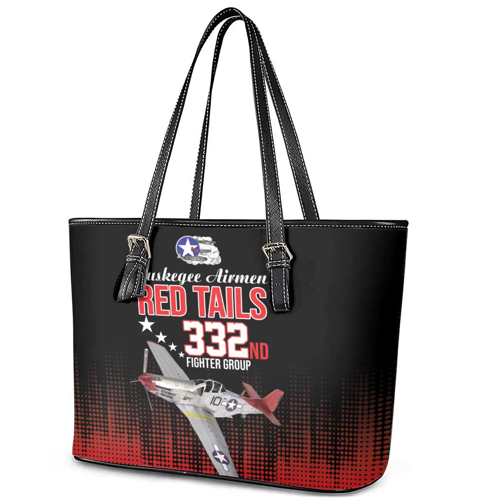 Tuskegee Airmen Red Tails Leather Tote Bag 332nd Fighter Group WWII Tribute Black Style - Wonder Print Shop