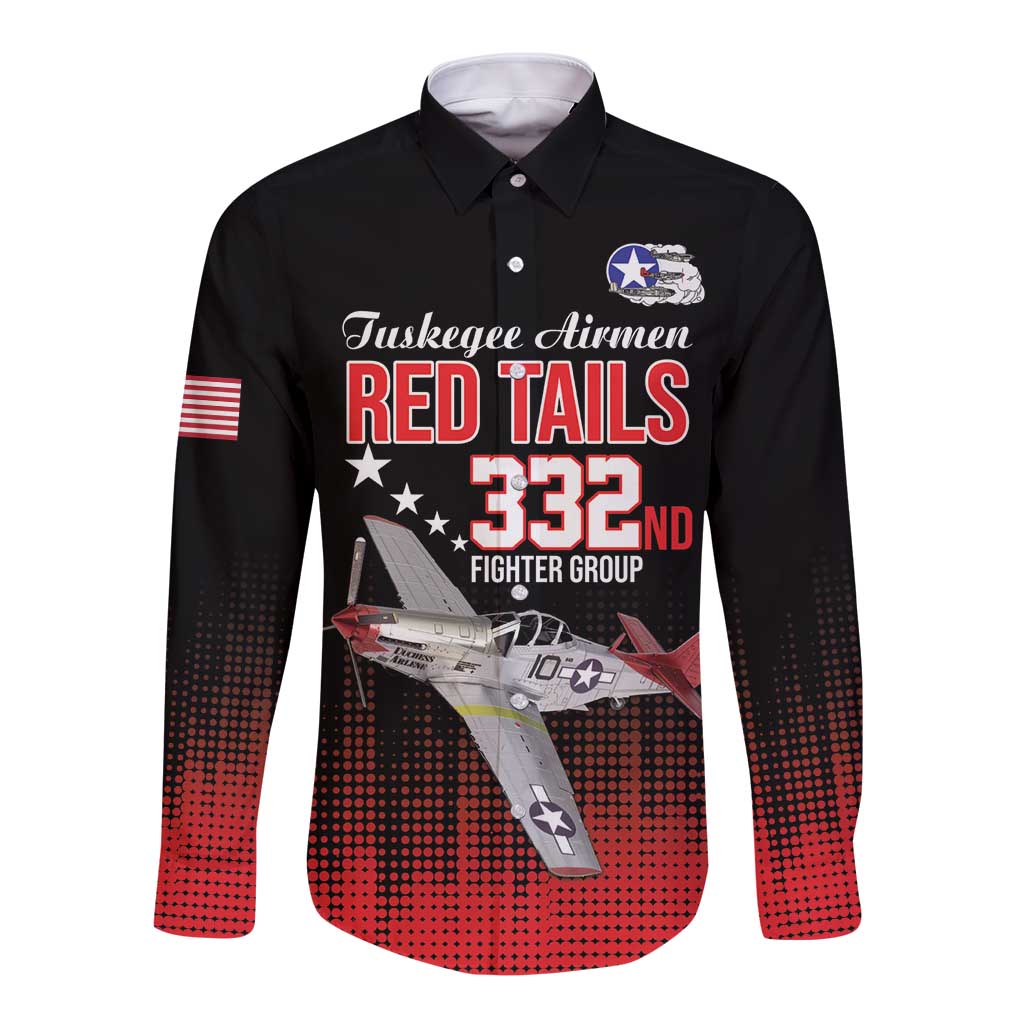 Tuskegee Airmen Red Tails Long Sleeve Button Shirt 332nd Fighter Group WWII Tribute Black Style - Wonder Print Shop