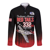Tuskegee Airmen Red Tails Long Sleeve Button Shirt 332nd Fighter Group WWII Tribute Black Style - Wonder Print Shop