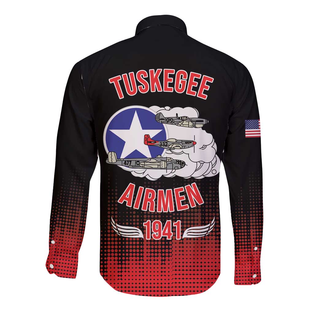 Tuskegee Airmen Red Tails Long Sleeve Button Shirt 332nd Fighter Group WWII Tribute Black Style - Wonder Print Shop