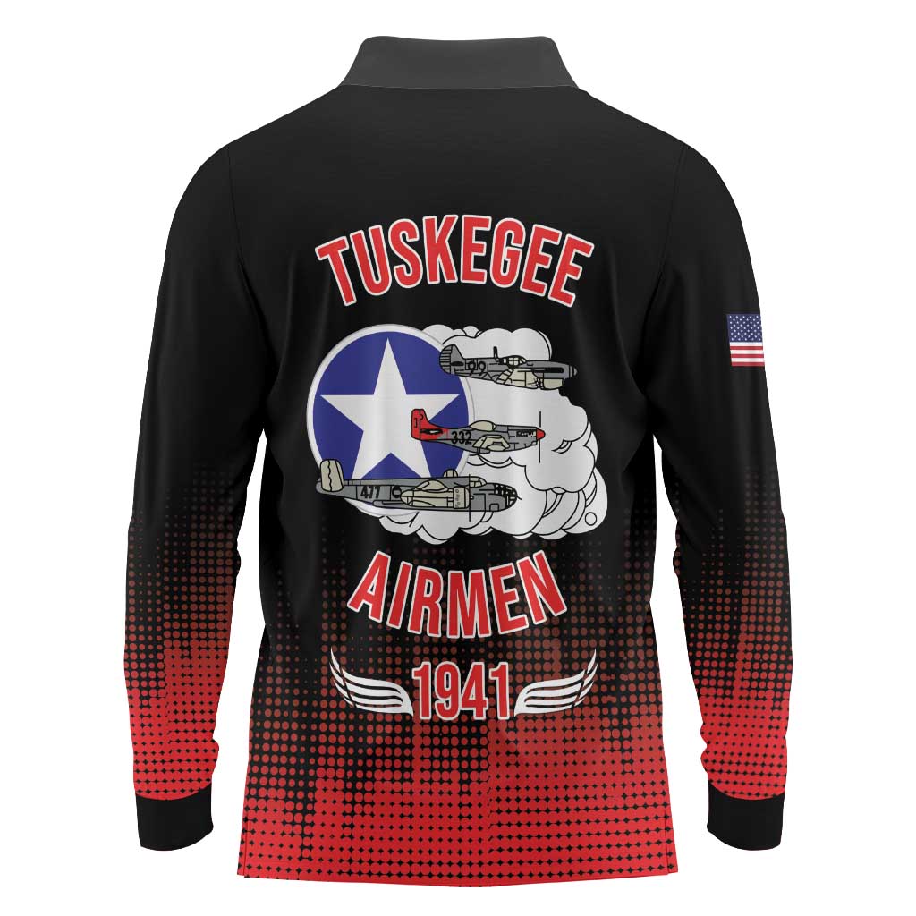 Tuskegee Airmen Red Tails Long Sleeve Polo Shirt 332nd Fighter Group WWII Tribute Black Style - Wonder Print Shop