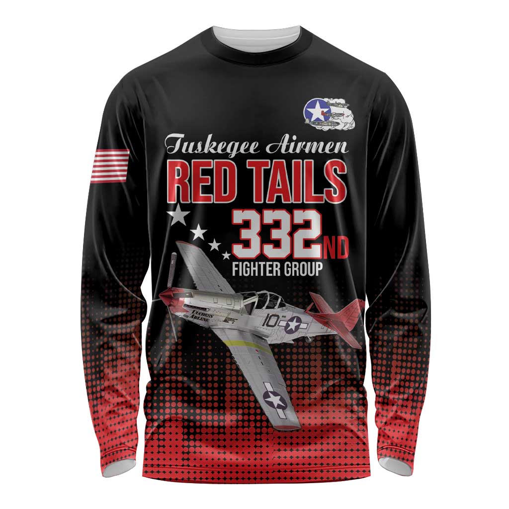 Tuskegee Airmen Red Tails Long Sleeve Shirt 332nd Fighter Group WWII Tribute Black Style - Wonder Print Shop