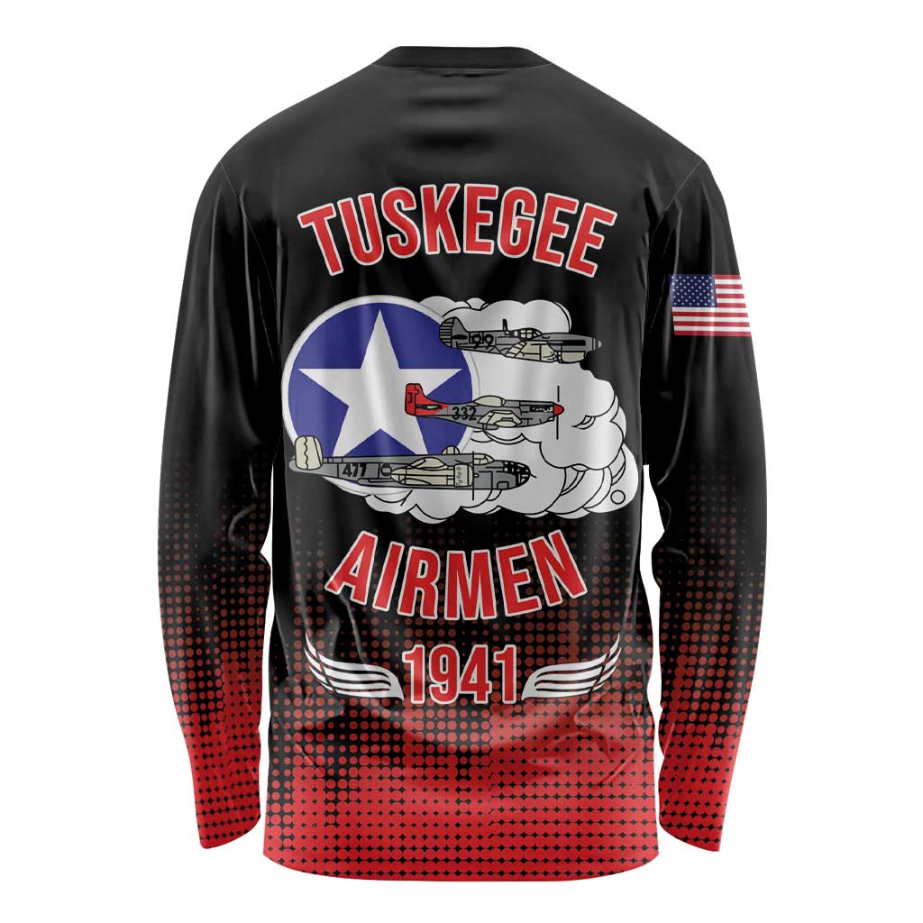 Tuskegee Airmen Red Tails Long Sleeve Shirt 332nd Fighter Group WWII Tribute Black Style - Wonder Print Shop