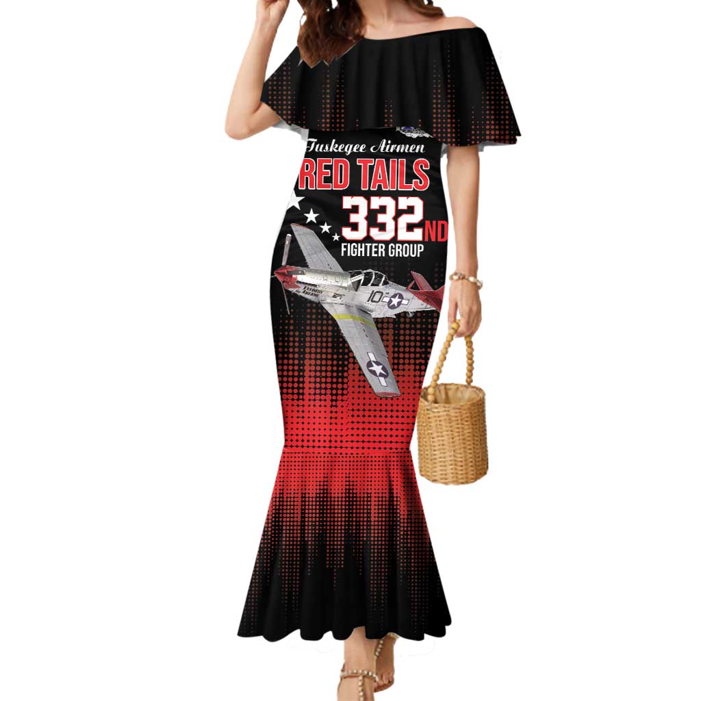 Tuskegee Airmen Red Tails Mermaid Dress 332nd Fighter Group WWII Tribute Black Style - Wonder Print Shop