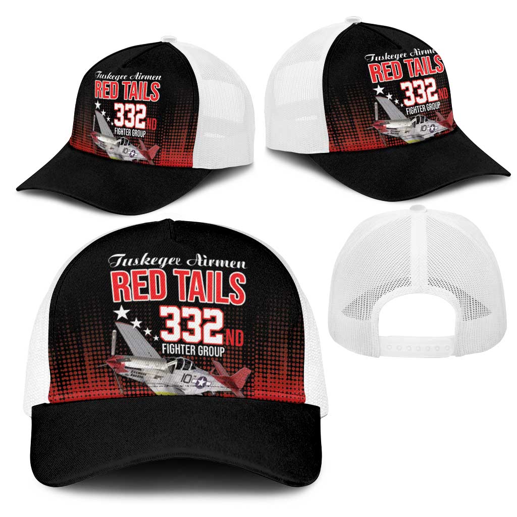 Tuskegee Airmen Red Tails Mesh Trucker Cap 332nd Fighter Group WWII Tribute Black Style - Wonder Print Shop