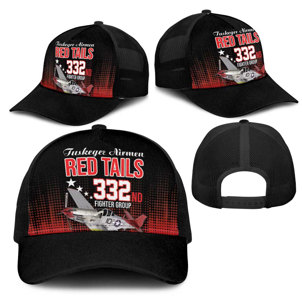 Tuskegee Airmen Red Tails Mesh Trucker Cap 332nd Fighter Group WWII Tribute Black Style - Wonder Print Shop