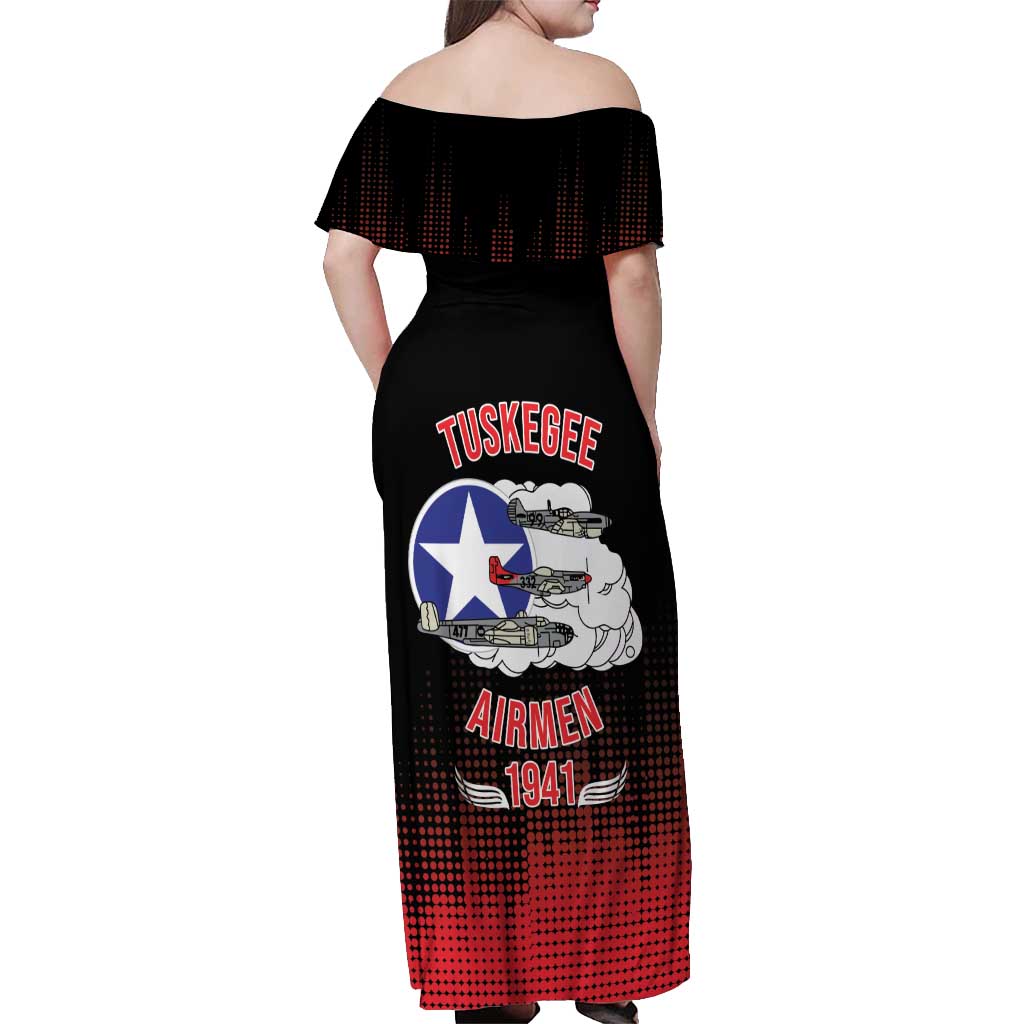 Tuskegee Airmen Red Tails Off Shoulder Maxi Dress 332nd Fighter Group WWII Tribute Black Style - Wonder Print Shop