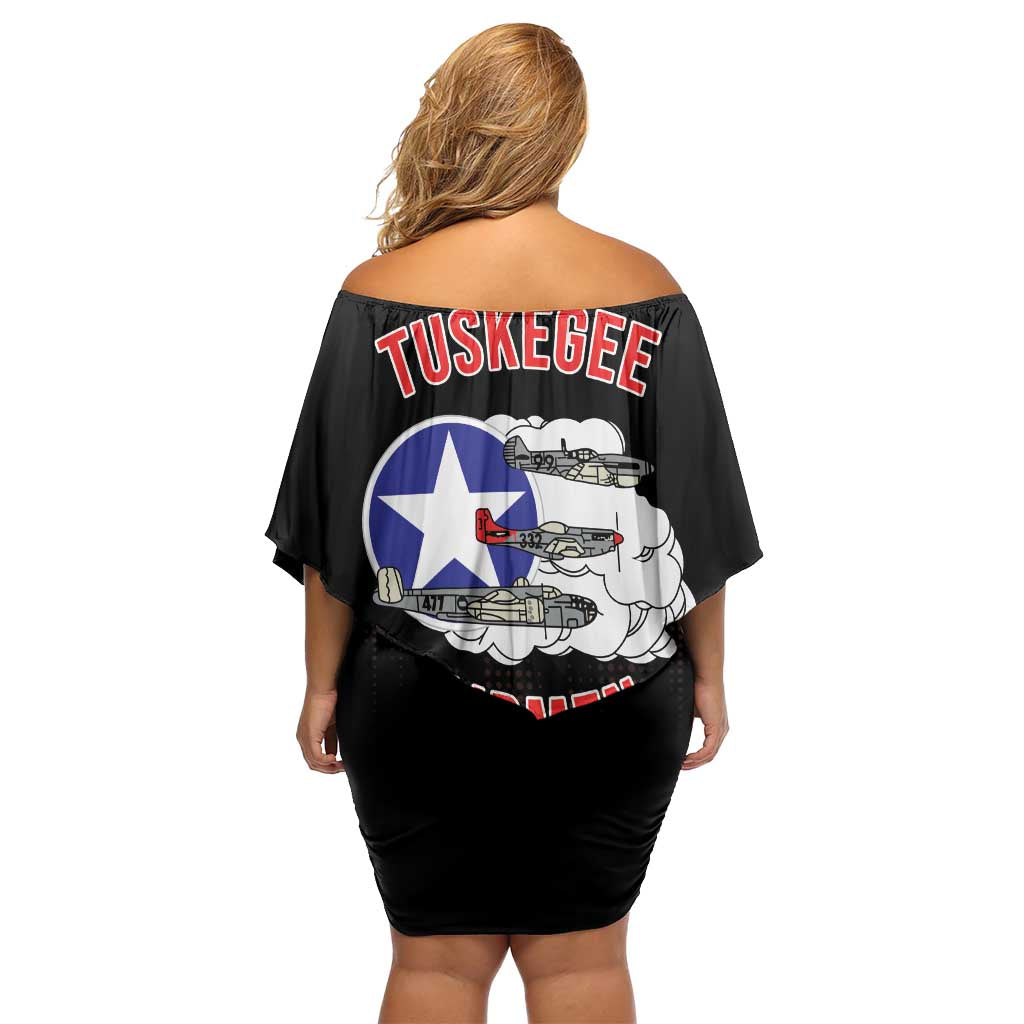 Tuskegee Airmen Red Tails Off Shoulder Short Dress 332nd Fighter Group WWII Tribute Black Style - Wonder Print Shop