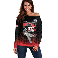 Tuskegee Airmen Red Tails Off Shoulder Sweater 332nd Fighter Group WWII Tribute Black Style - Wonder Print Shop