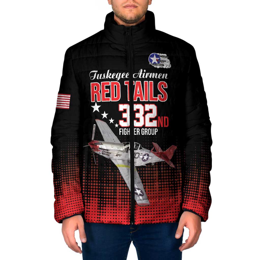 Tuskegee Airmen Red Tails Padded Jacket 332nd Fighter Group WWII Tribute Black Style - Wonder Print Shop