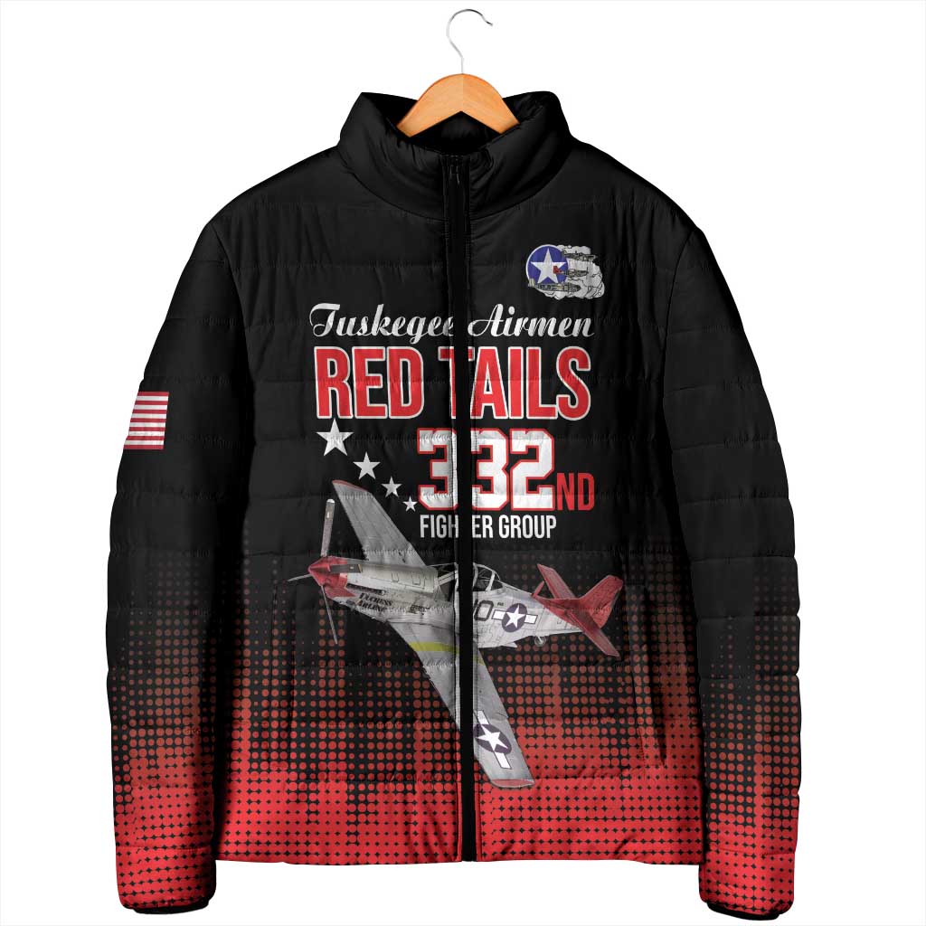 Tuskegee Airmen Red Tails Padded Jacket 332nd Fighter Group WWII Tribute Black Style - Wonder Print Shop
