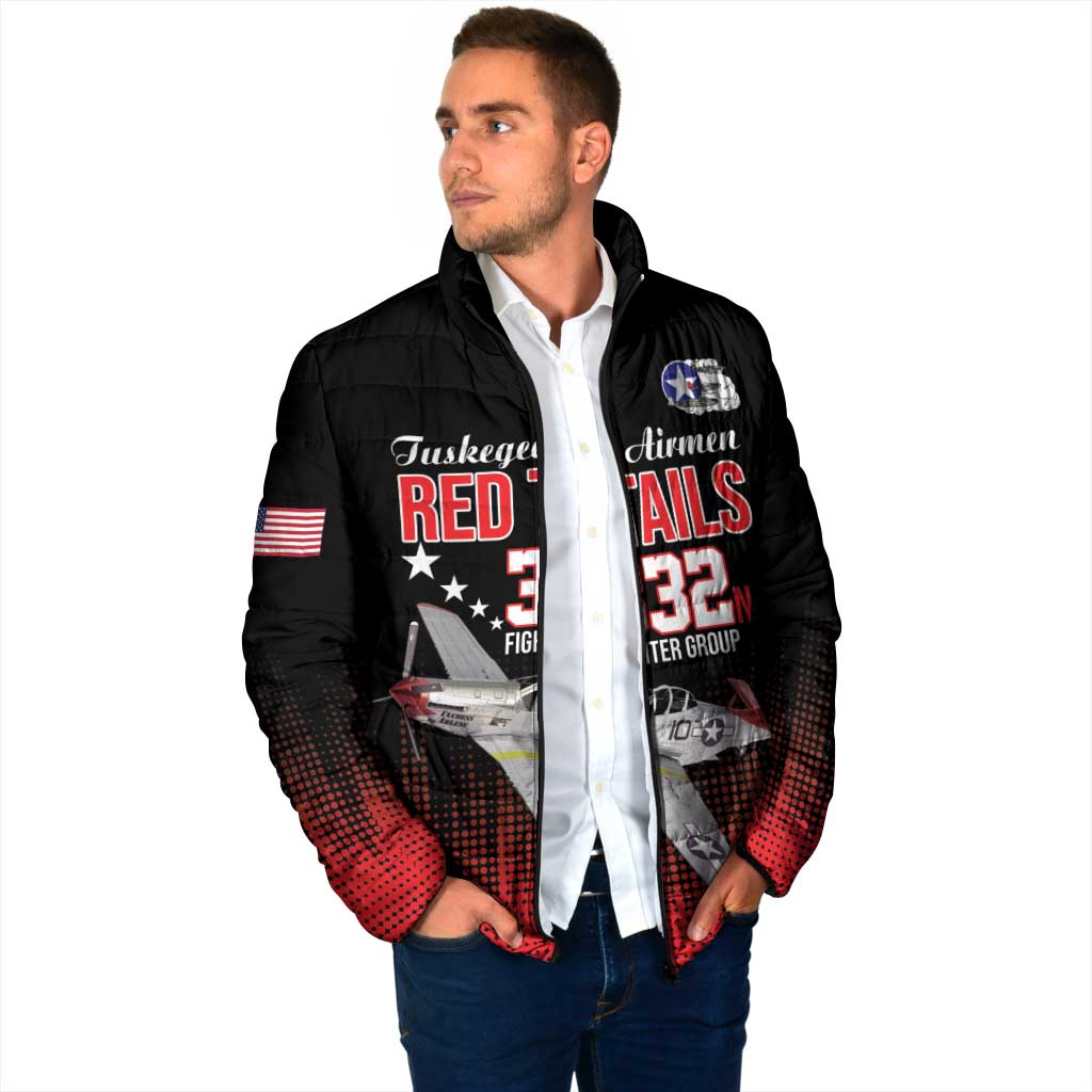 Tuskegee Airmen Red Tails Padded Jacket 332nd Fighter Group WWII Tribute Black Style - Wonder Print Shop