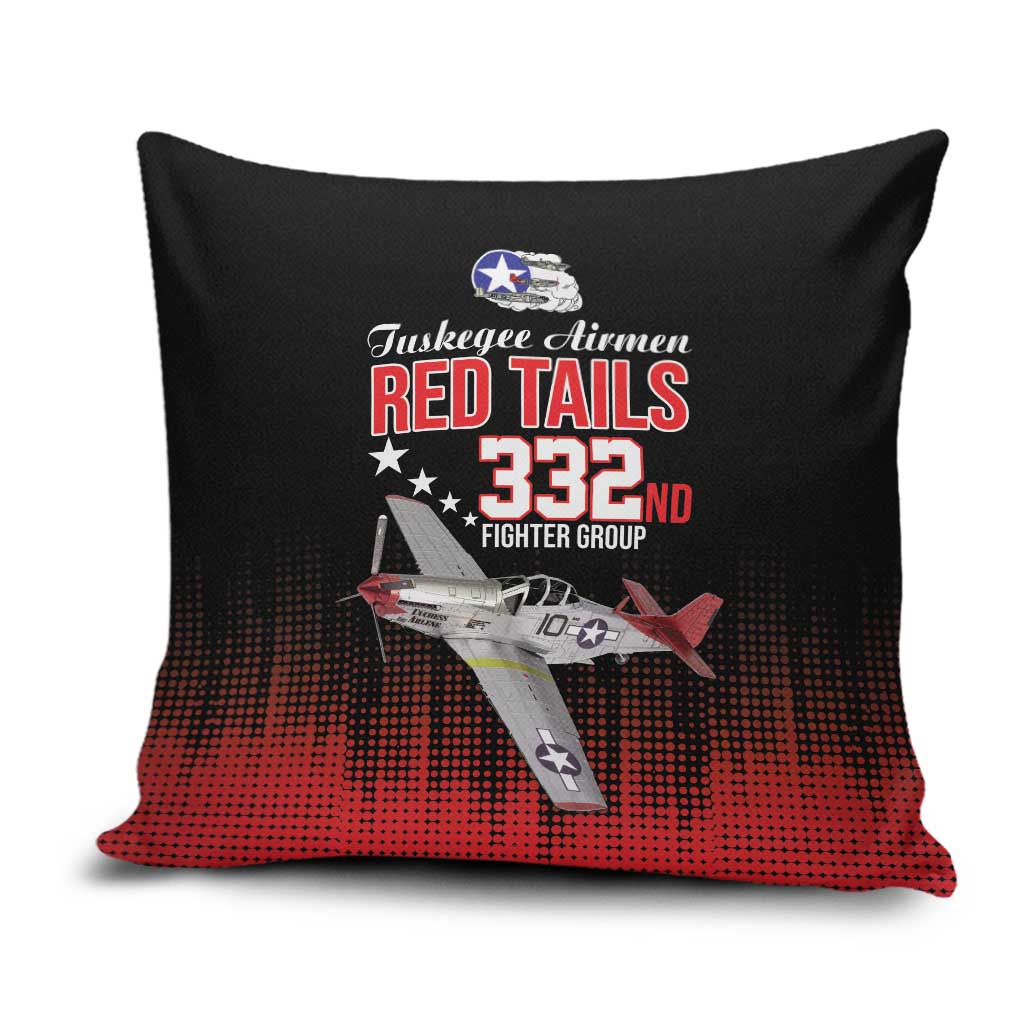 Tuskegee Airmen Red Tails Pillow Cover 332nd Fighter Group WWII Tribute Black Style - Wonder Print Shop