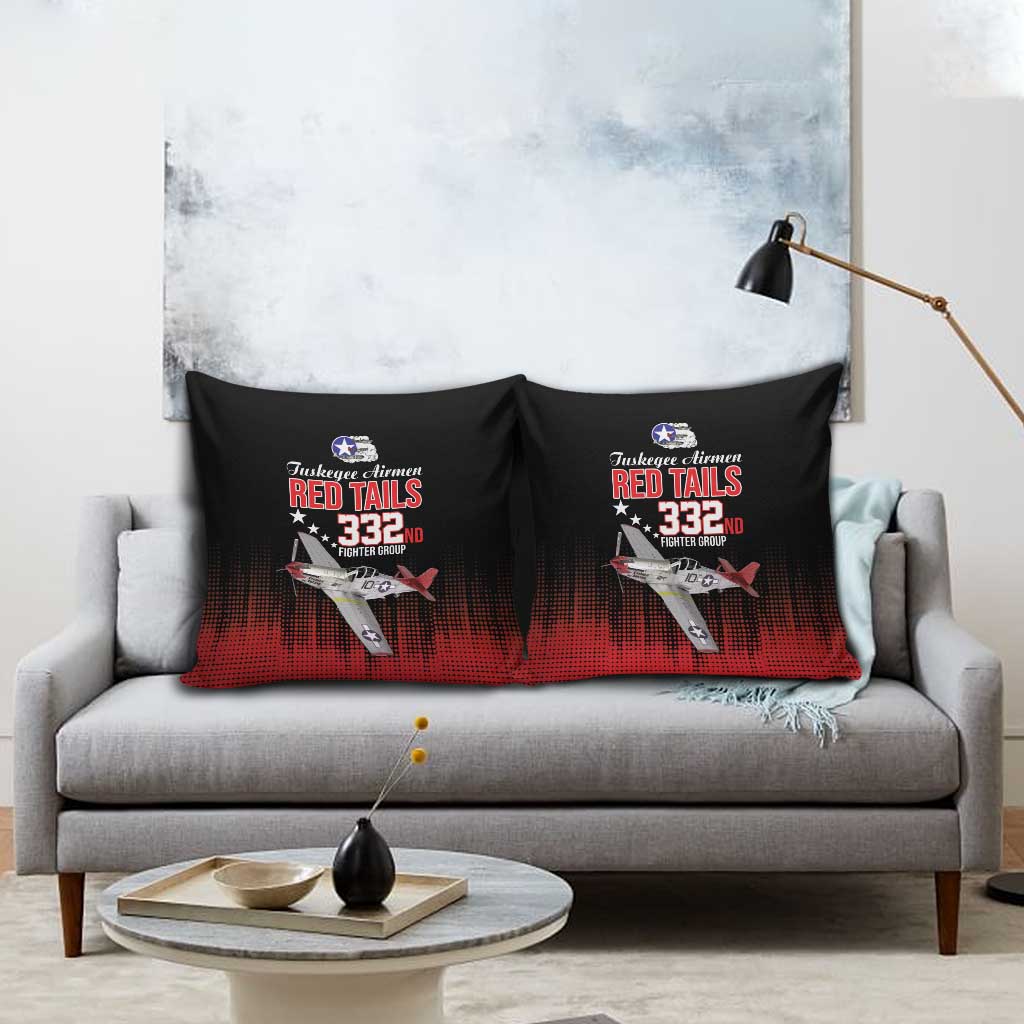 Tuskegee Airmen Red Tails Pillow Cover 332nd Fighter Group WWII Tribute Black Style - Wonder Print Shop