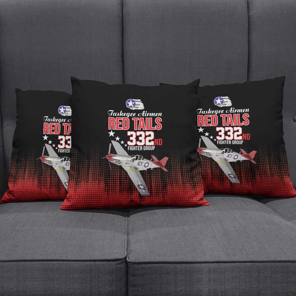 Tuskegee Airmen Red Tails Pillow Cover 332nd Fighter Group WWII Tribute Black Style - Wonder Print Shop
