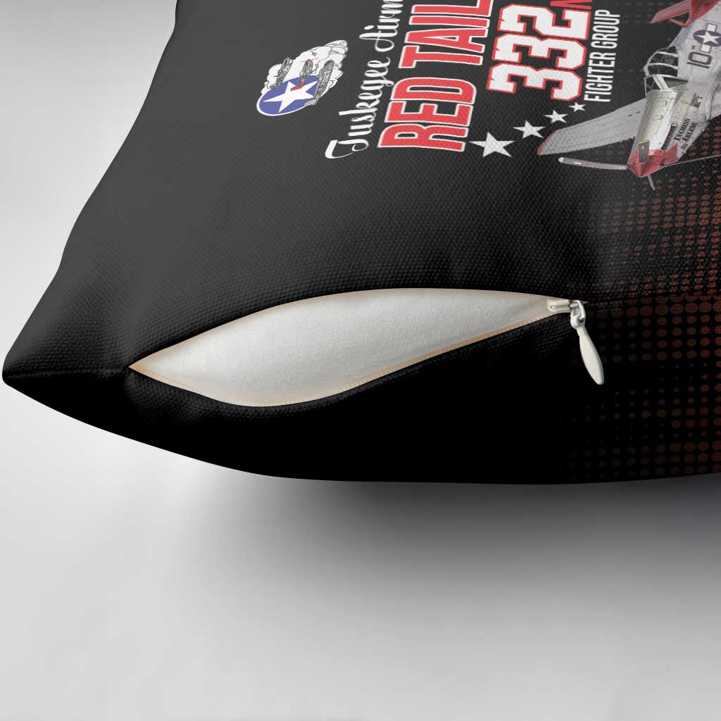 Tuskegee Airmen Red Tails Pillow Cover 332nd Fighter Group WWII Tribute Black Style - Wonder Print Shop
