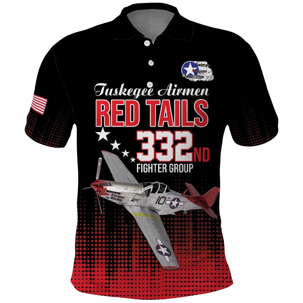 Tuskegee Airmen Red Tails Polo Shirt 332nd Fighter Group WWII Tribute Black Style - Wonder Print Shop